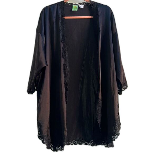 Mary Green Silk Kimono Robe Black Lace Trim Quiet Luxury Loungewear One Size - Picture 1 of 7